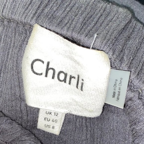 CHARLI Lateshia off the shoulder dress Embroidered Sundress Dark Grey Size 8 - Picture 8 of 12